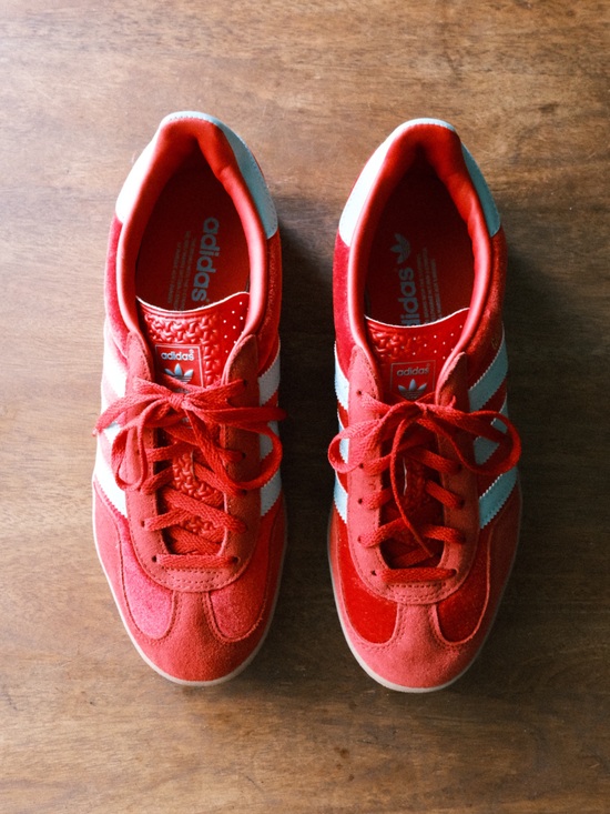 adidas Shoes - Adidas Gazelle - Red Suede Sneakers with Turquoise Stripes